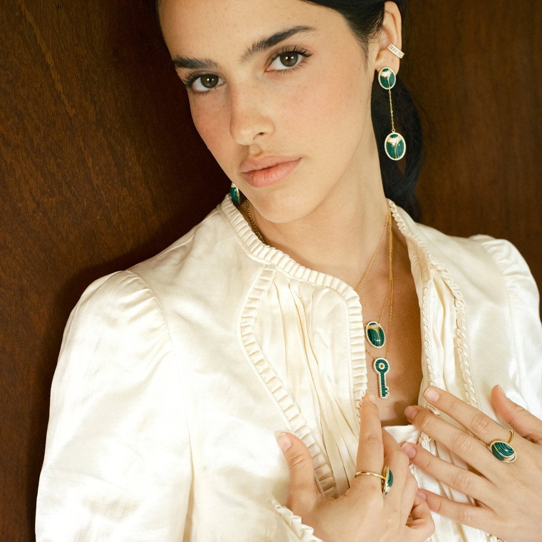 Elevated Scarab Malachite Drop Earrings - Swagychic