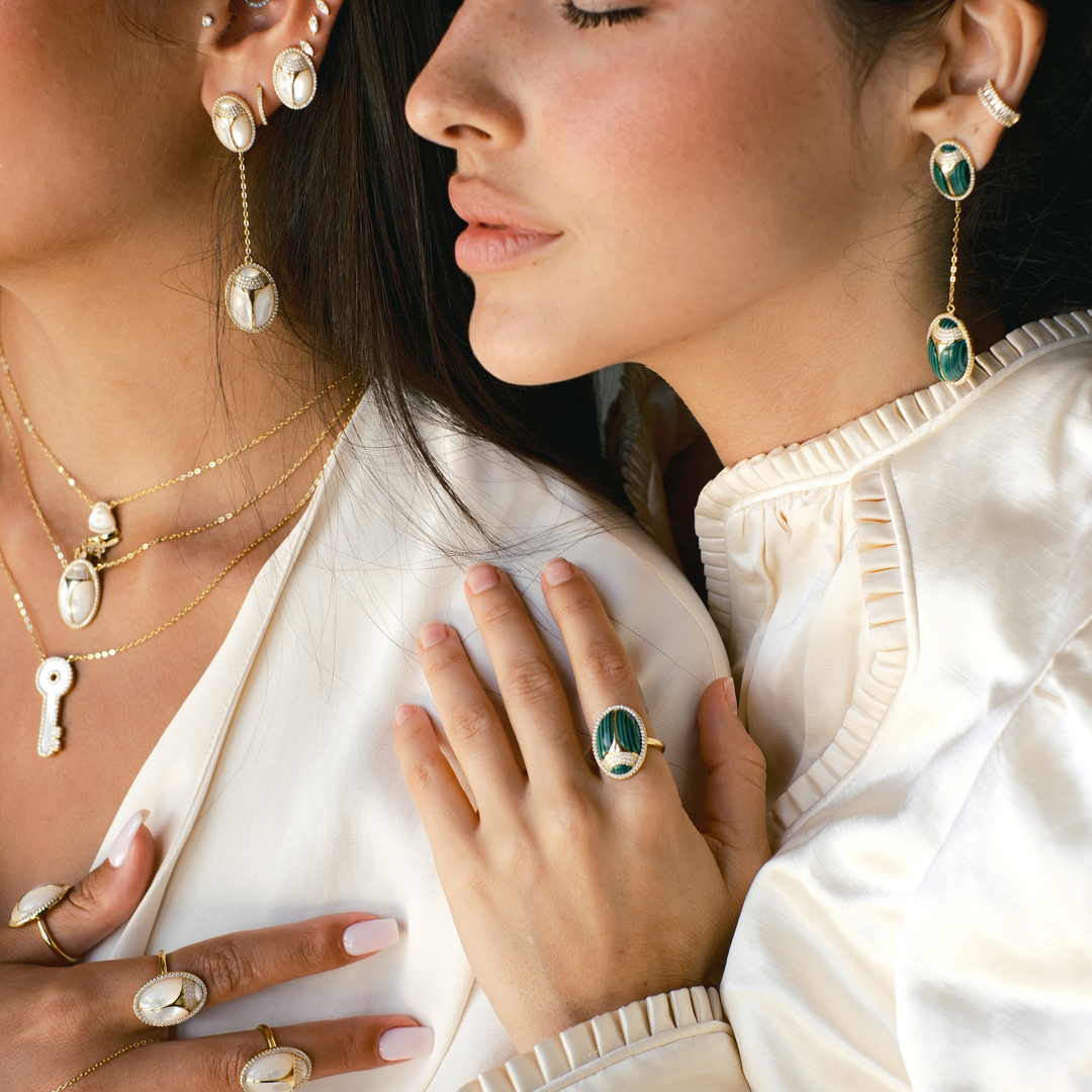Elevated Scarab Mother of Pearl Studs - Swagychic