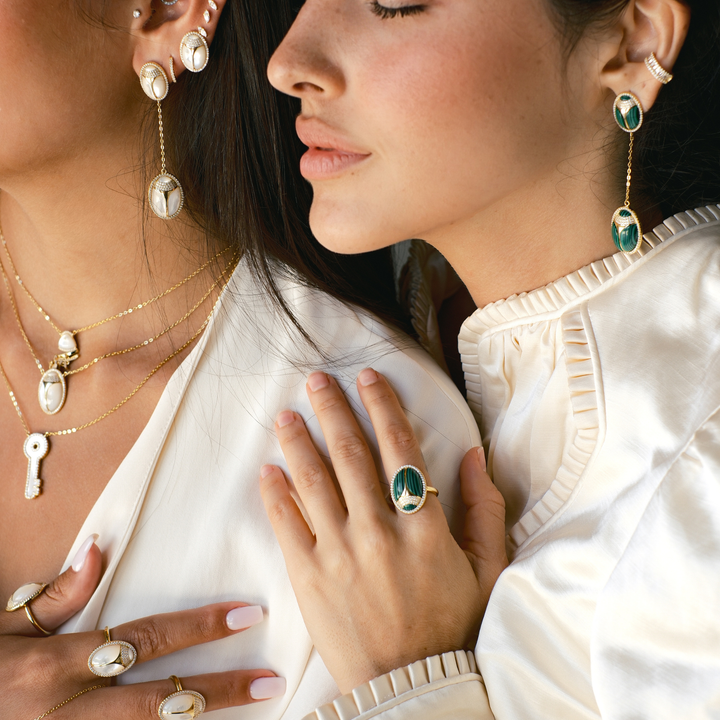 Elevated Scarab Mother of Pearl Studs - Swagychic