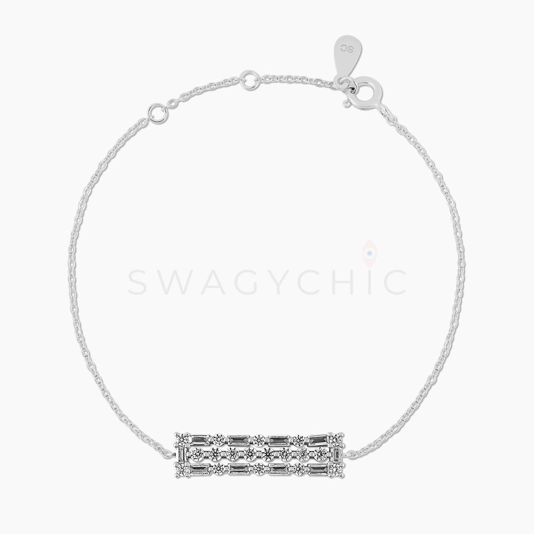 Elongated Bar Baguette CZ Bracelet - Silver - Swagychic
