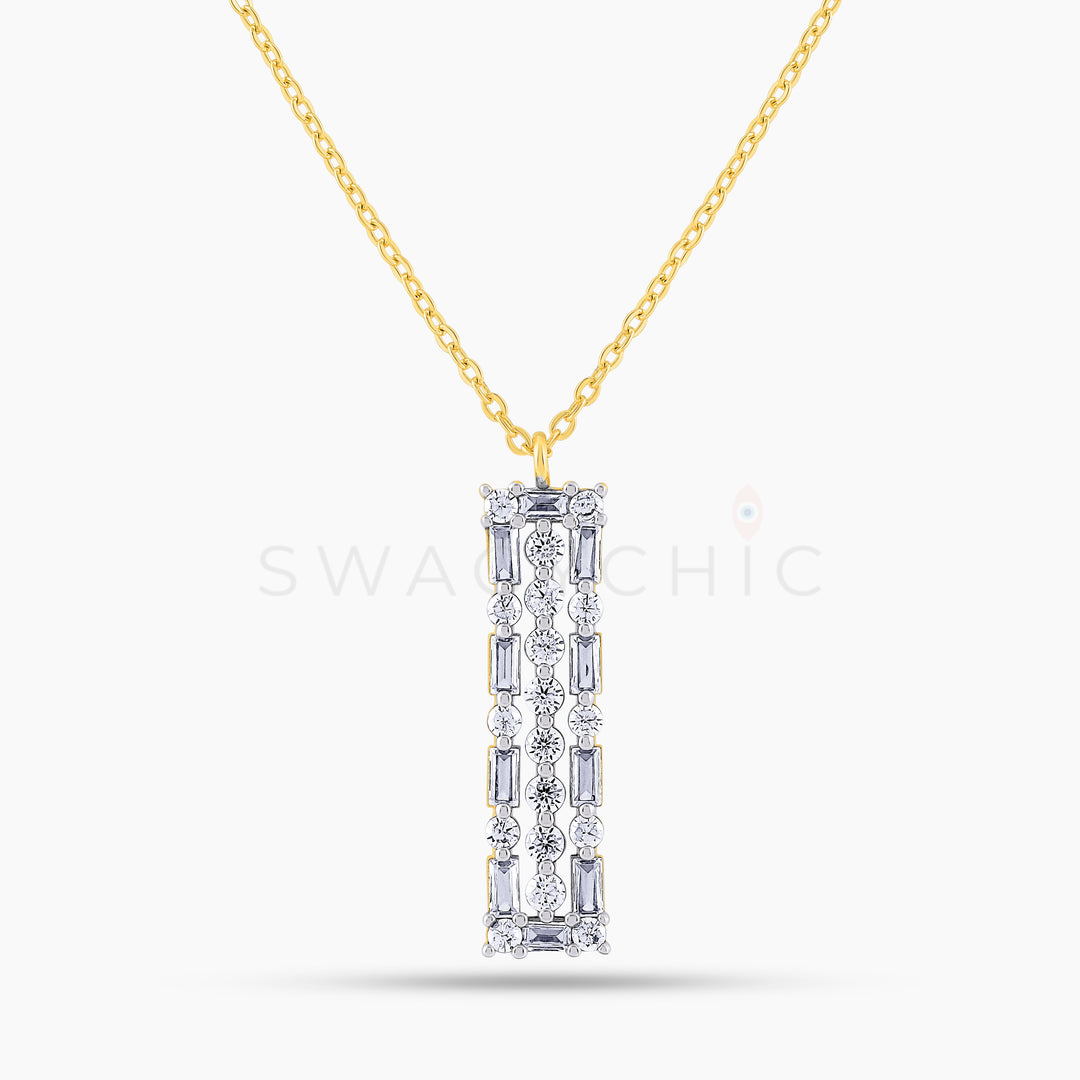 Elongated Bar Baguette CZ Necklace - Gold - Swagychic