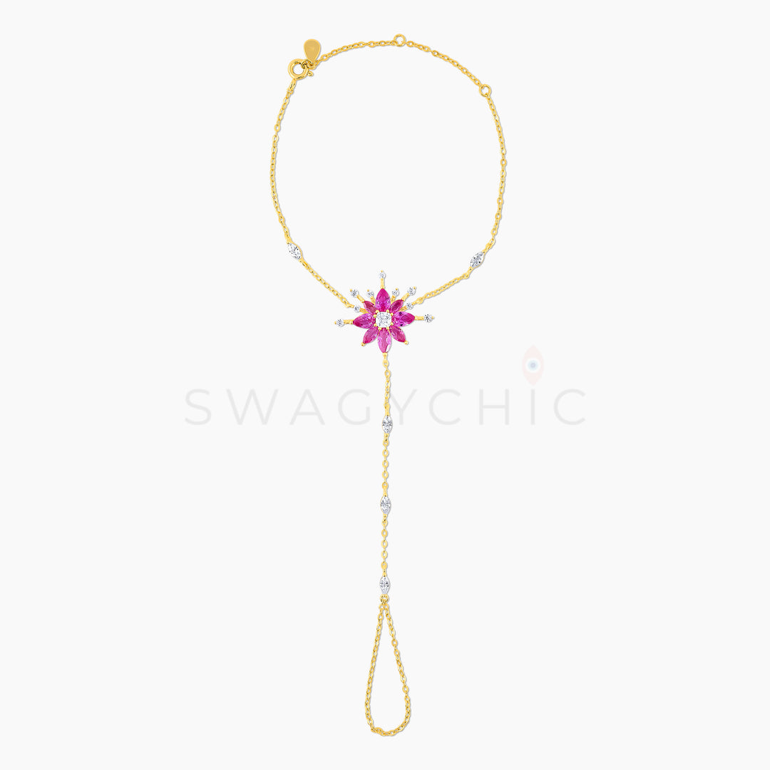 Etherea Gold Lotus Burst Hand Chain- Pink (Wholesale) - Swagychic
