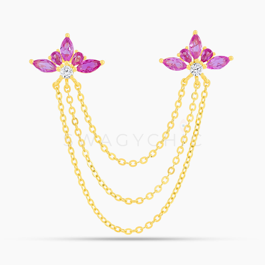 Etherea Gold Lotus Double Piercing- Pink  (Wholesale) - Swagychic