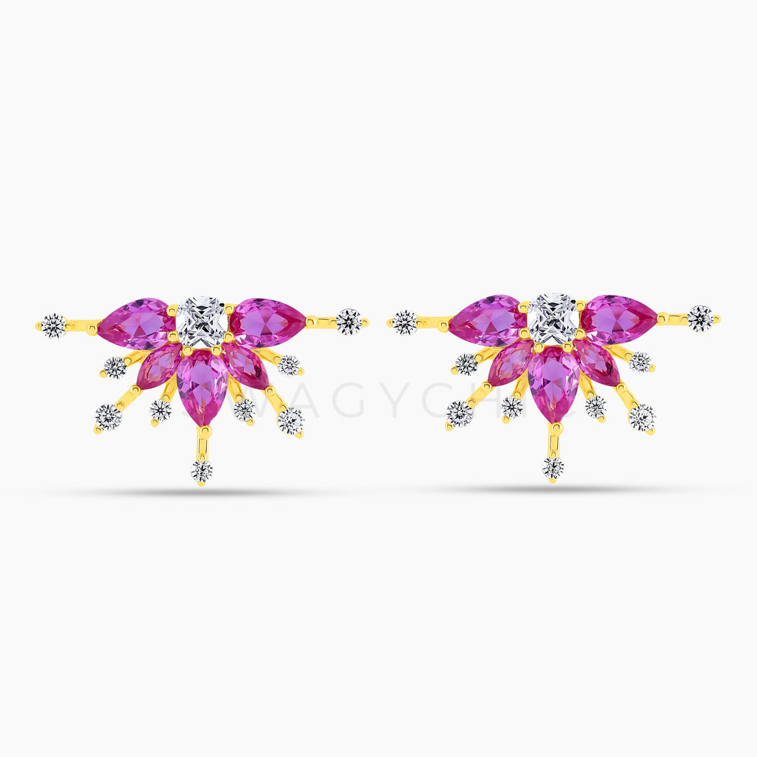 Etherea Gold Lotus Earrings- Pink - Swagychic