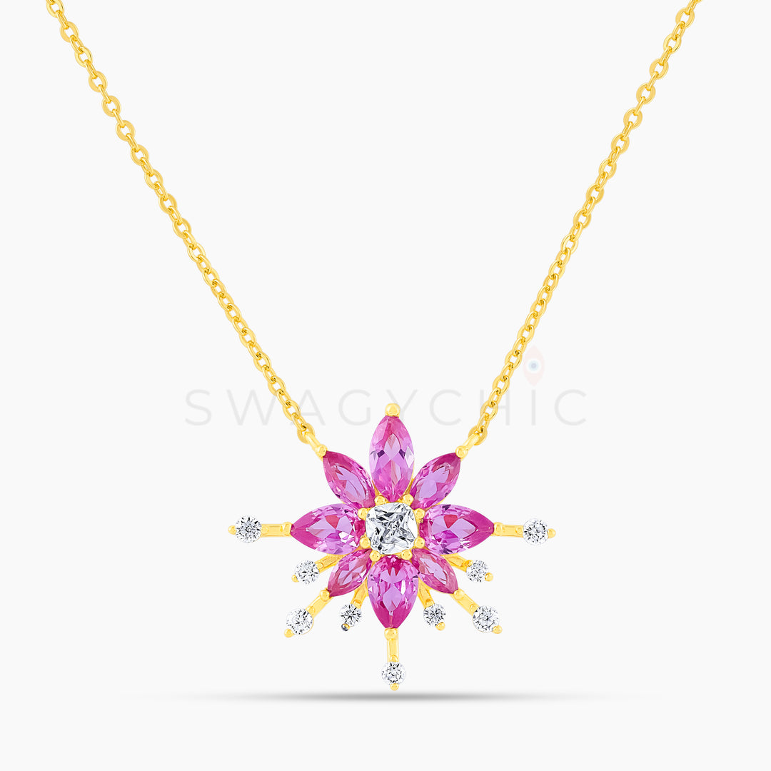Etherea Gold Lotus Necklace - Pink - Swagychic