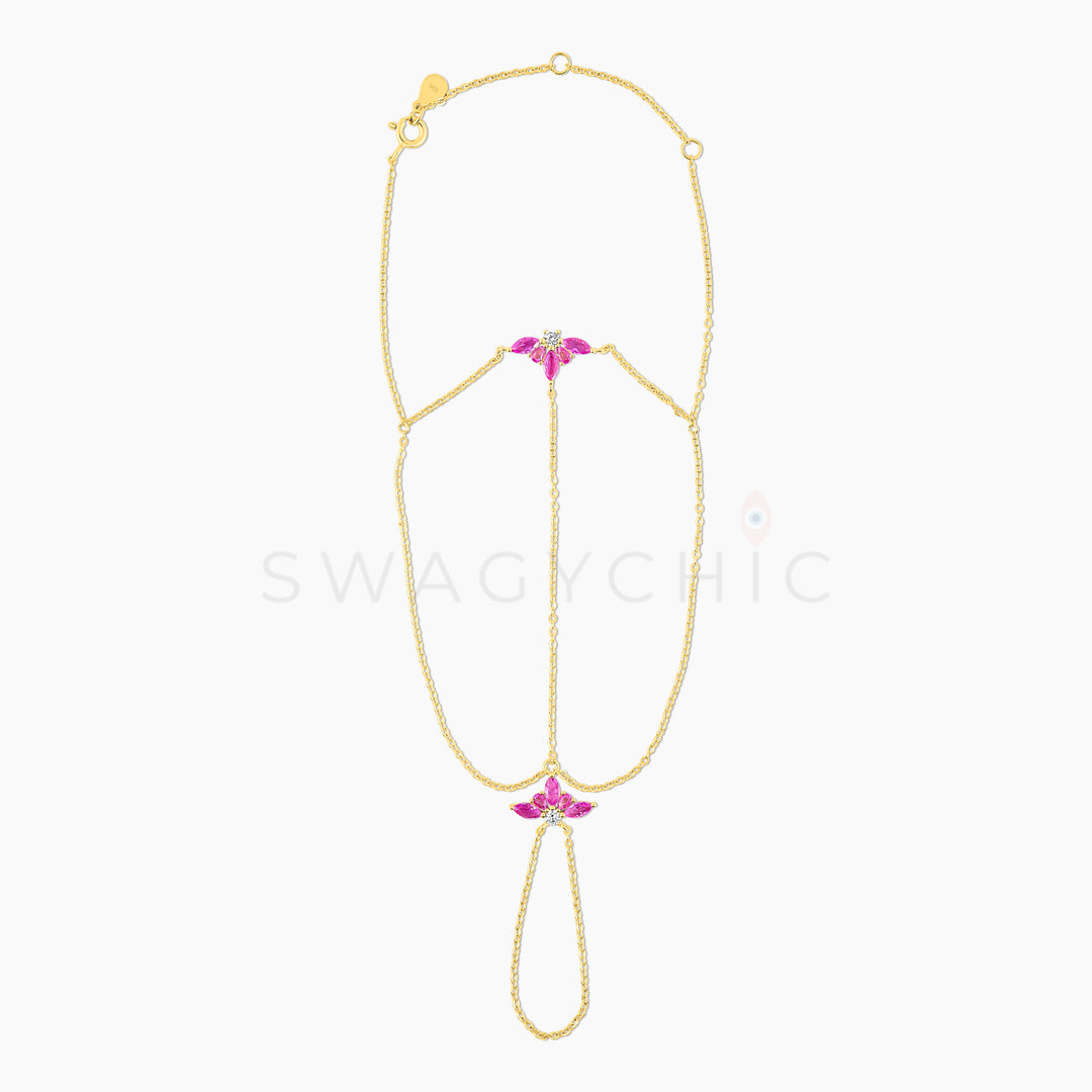 Etherea Gold Petal Hand Chain- Pink  (Wholesale) - Swagychic