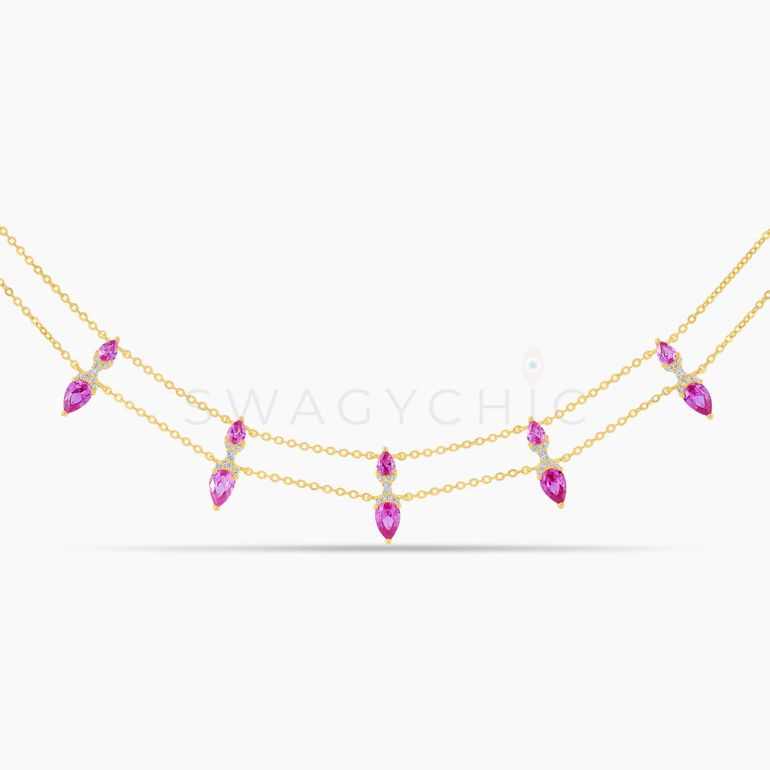 Etherea Gold Petal Necklace- Pink - Swagychic