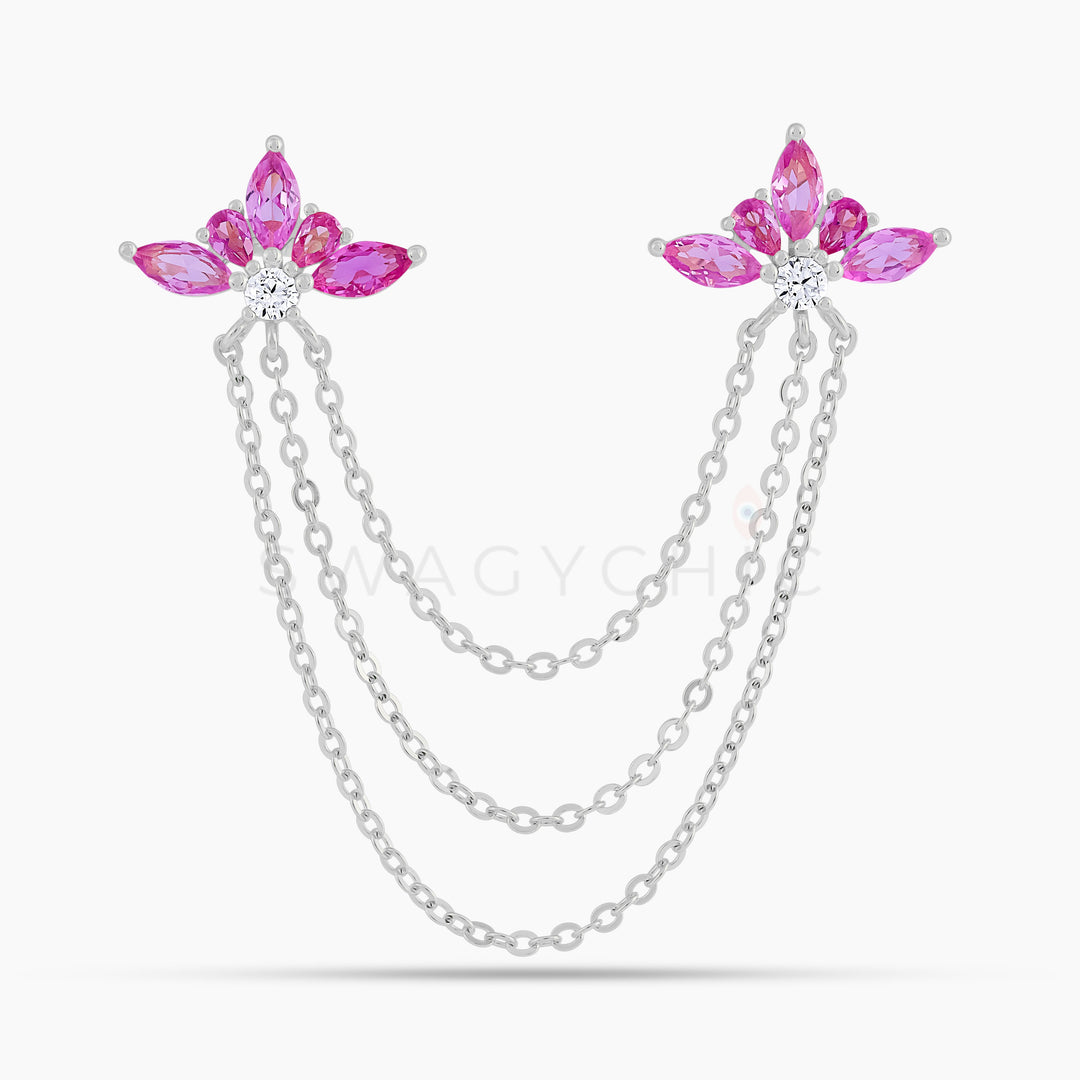 Etherea Silver Lotus Double Piercing- Pink  (Wholesale) - Swagychic