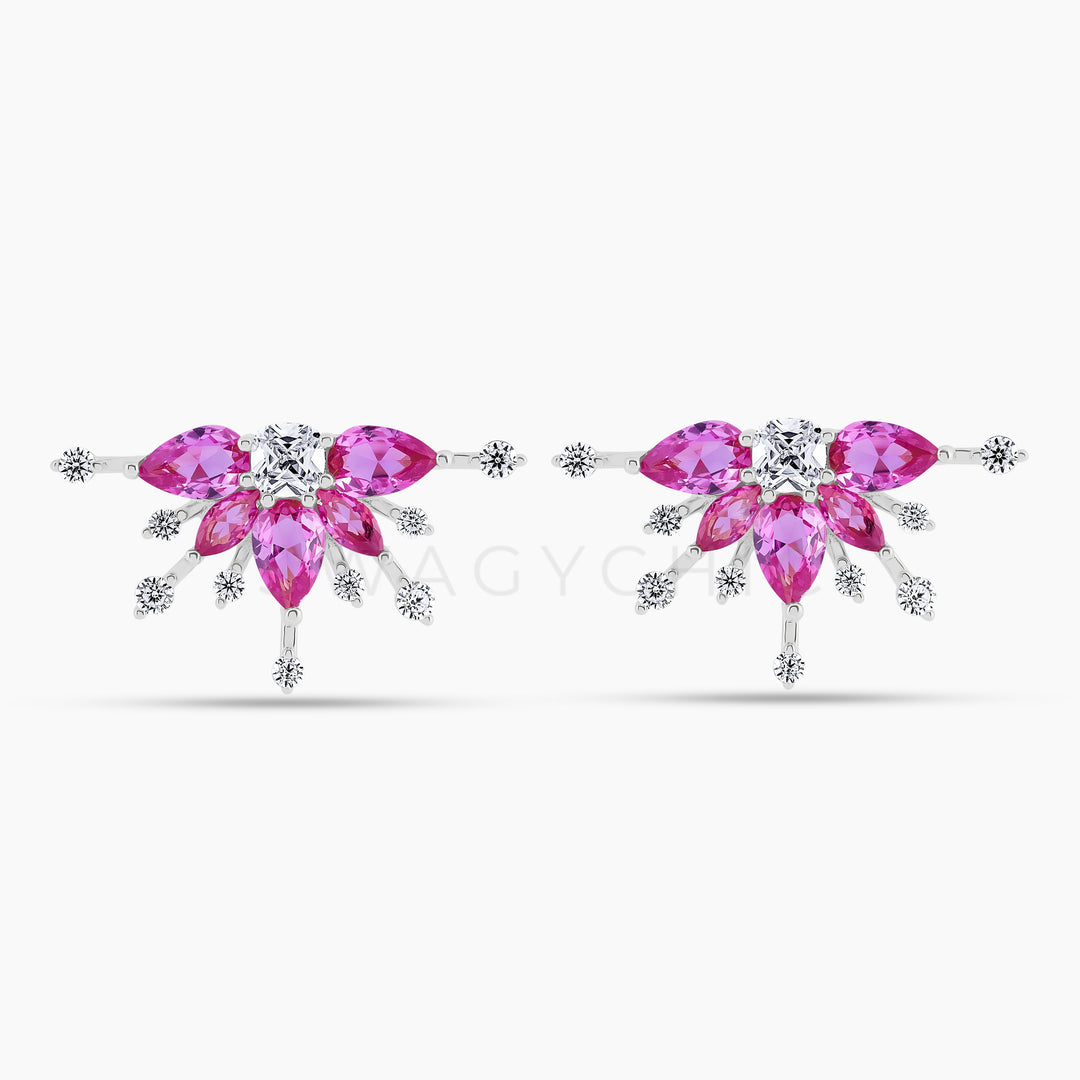 Etherea Silver Lotus Earrings- Pink - Swagychic