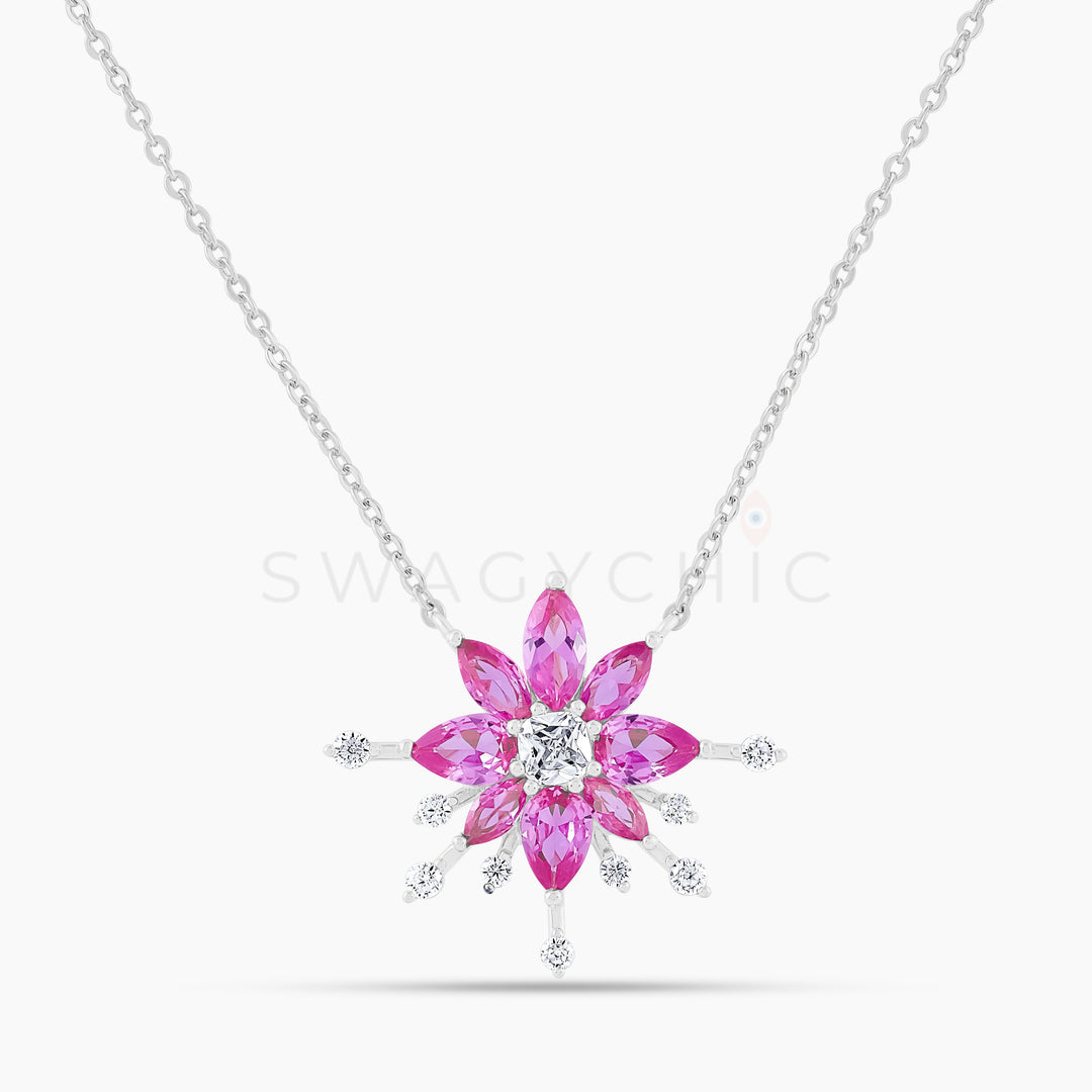 Etherea Silver Lotus Necklace- Pink - Swagychic