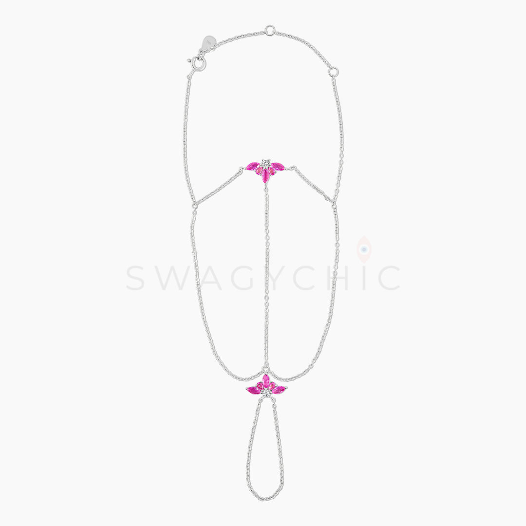 Etherea Silver Petal Hand Chain- Pink  (Wholesale) - Swagychic