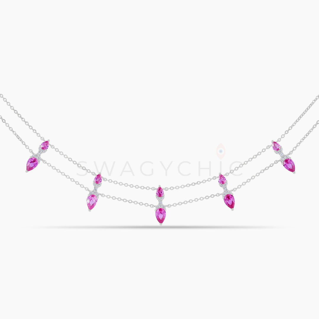 Etherea Silver Petal Necklace- Pink - Swagychic