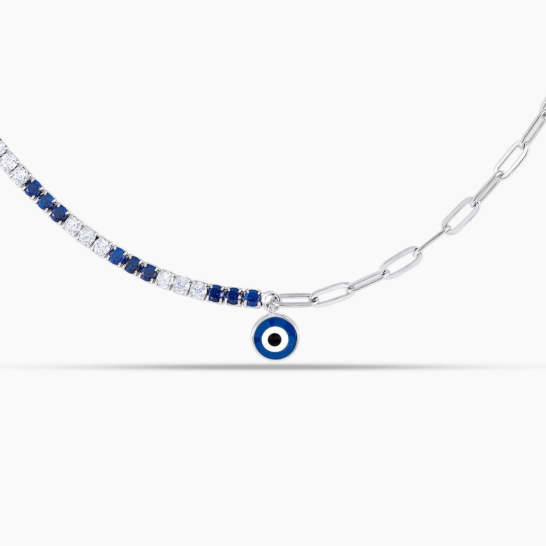 Eye Enamel Silver Tennis Link Choker Necklace