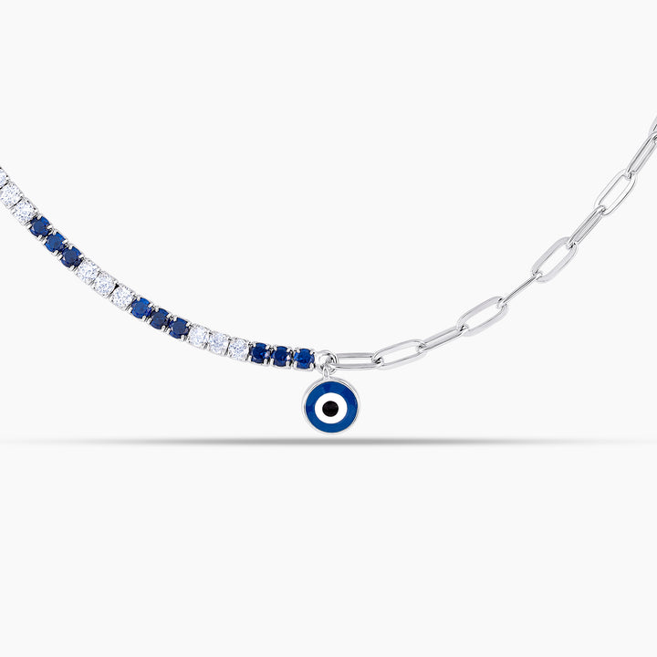 Eye Enamel Silver Tennis Link Choker Necklace