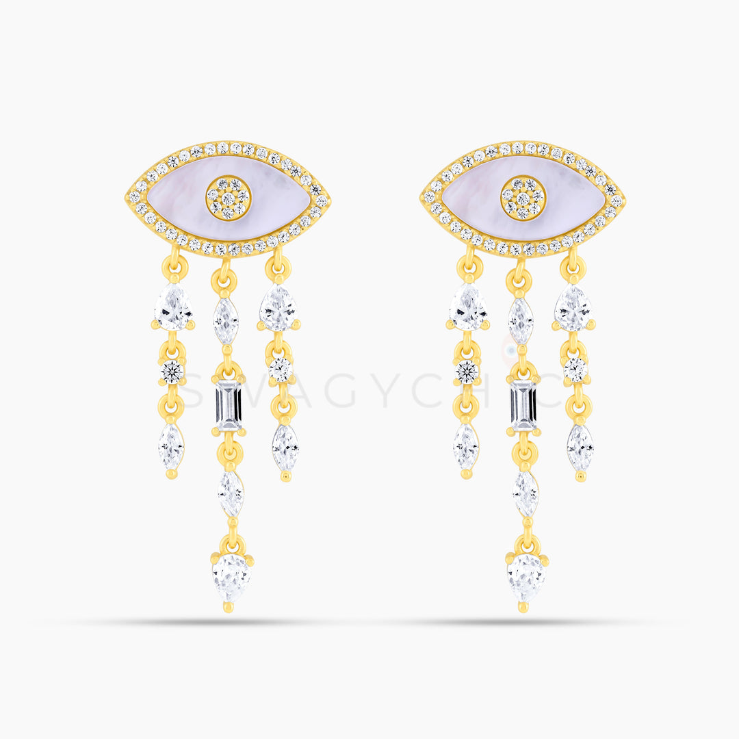 Eye Mother of Pearl Multi-Stone Drop Earrings- Gold - Swagychic