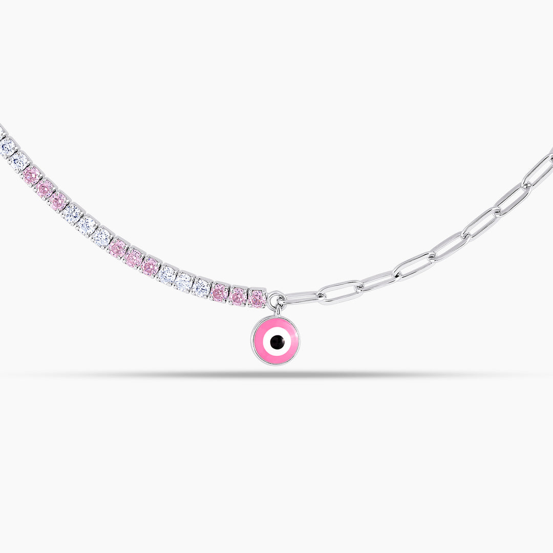 Eye Enamel Silver Tennis Link Choker Necklace