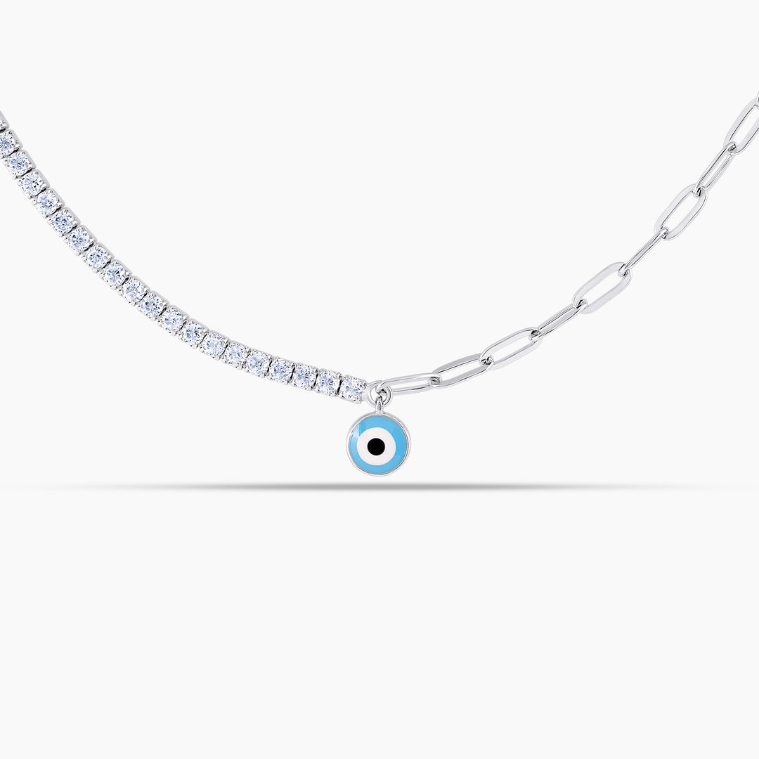 Eye Enamel Silver Tennis Link Choker Necklace