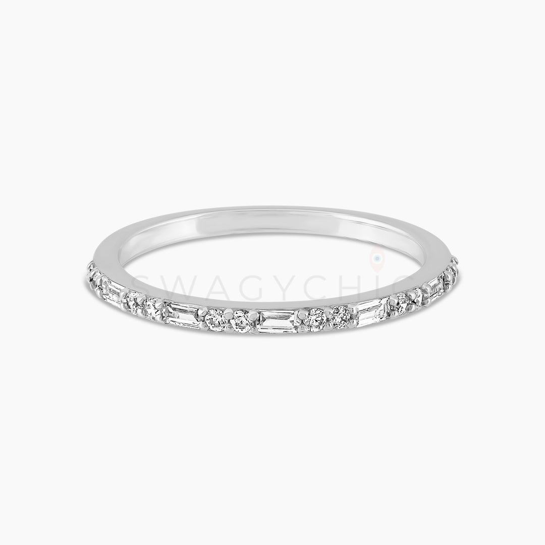Five-Tiered Pave Baguette Ring - Silver - Swagychic