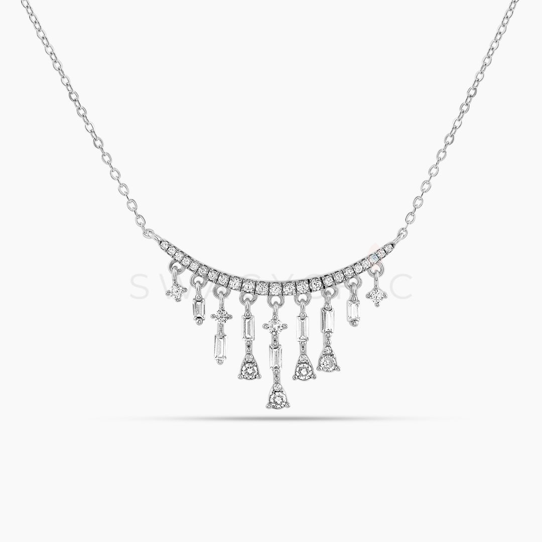 Geometric Cascading Drop Necklace - Silver - Swagychic