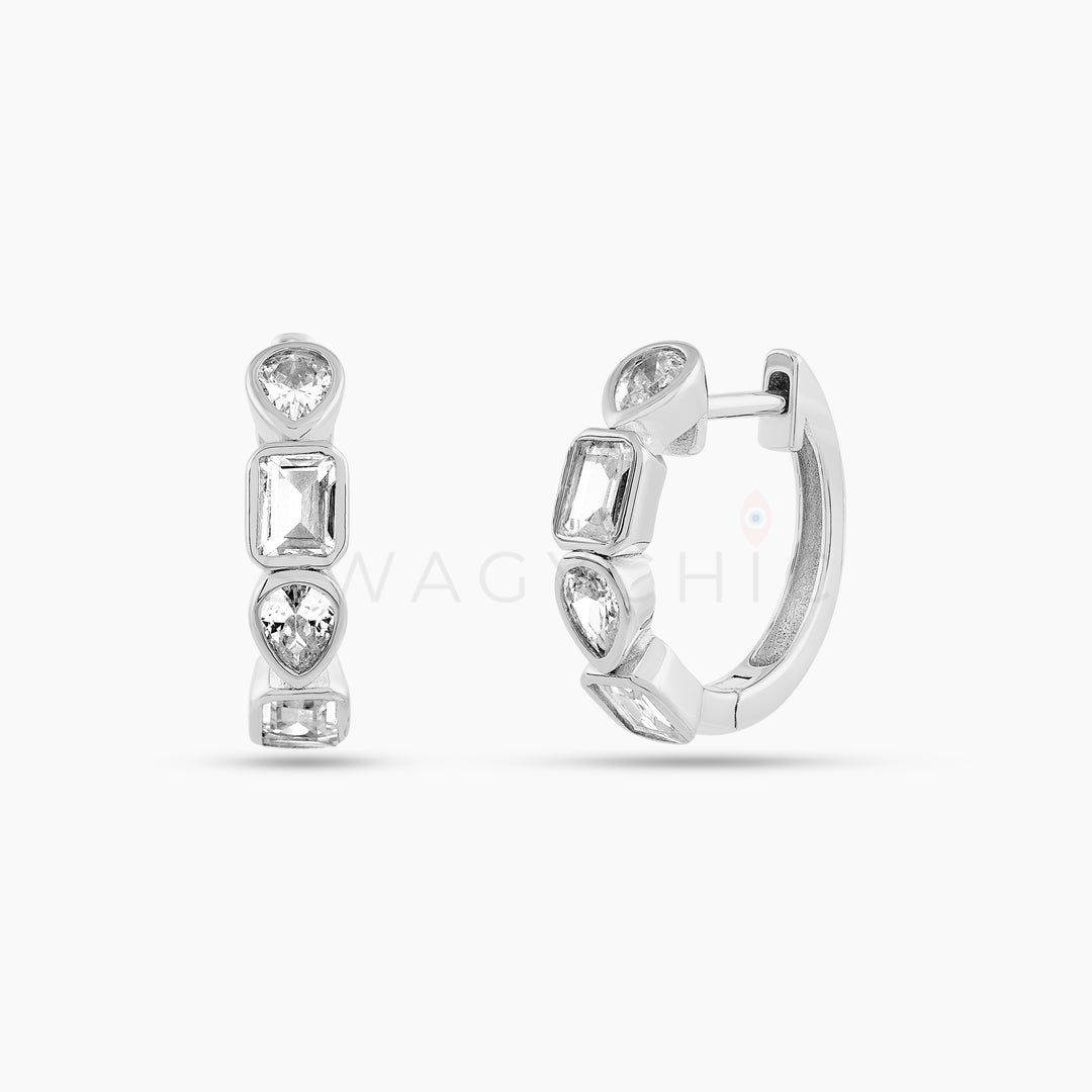 Geometric Bezel Huggies - Silver - Swagychic