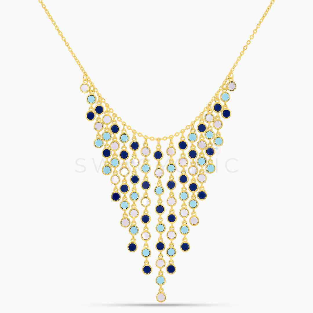 Gold Cascading Stone Necklace- Lapis, Turquoise, Mother of Pearl - Swagychic