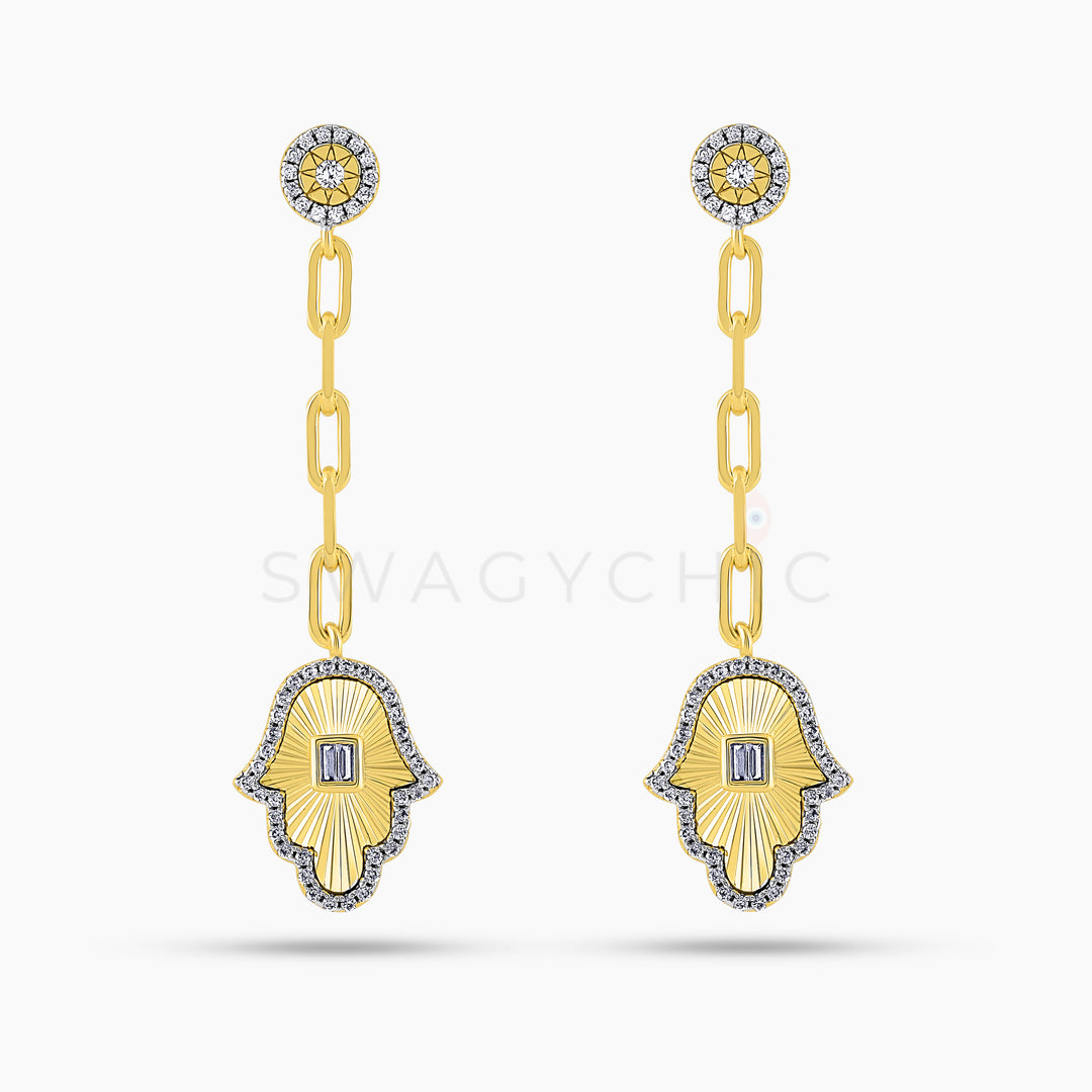 Hamsa Signature Link Drop Earrings  - Gold - Swagychic