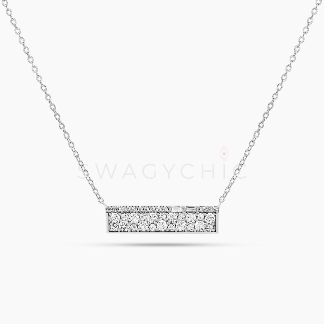 Horizontal Baguette Pave Necklace - Silver - Swagychic