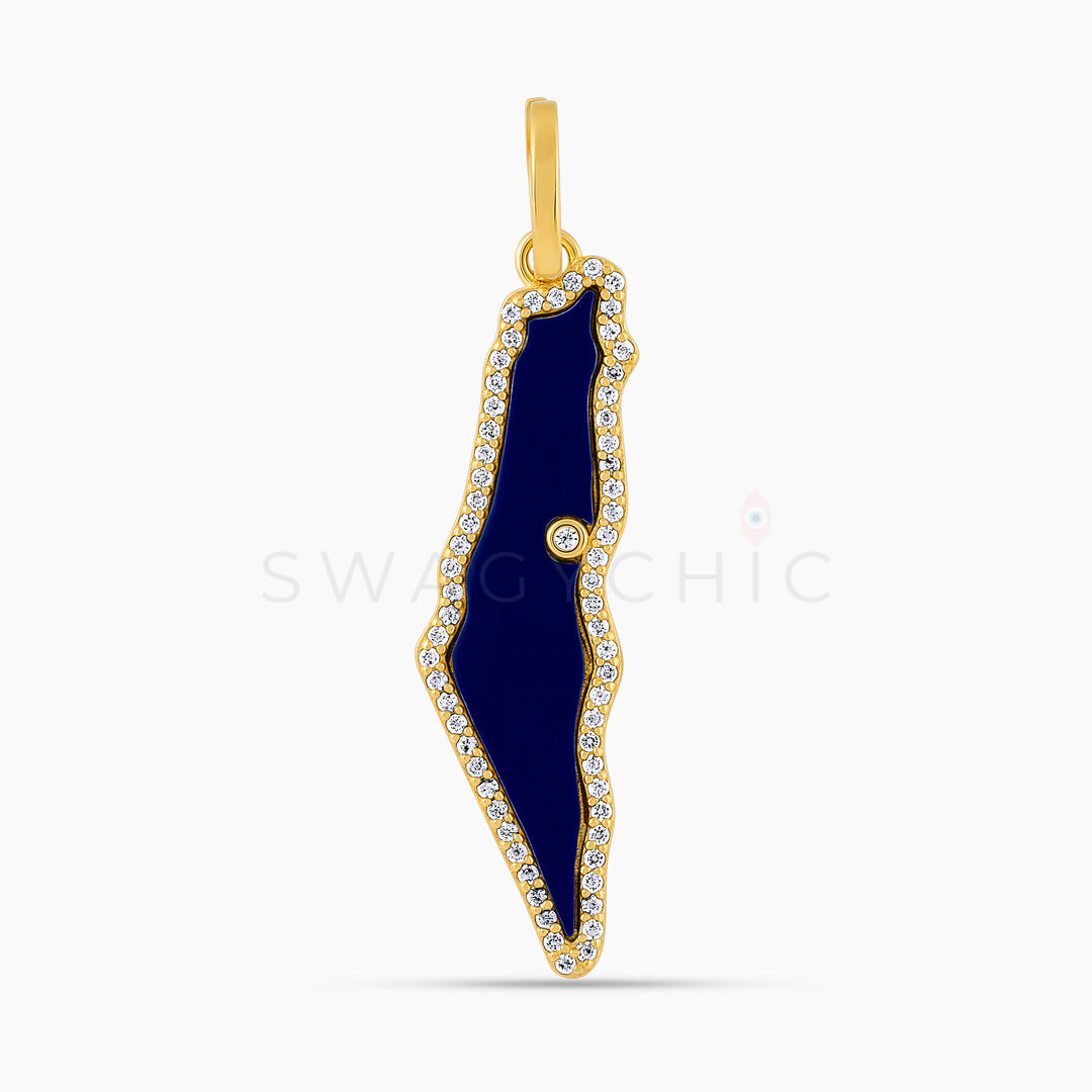 Israel Map Lapis Lazul Charm - Gold - Swagychic