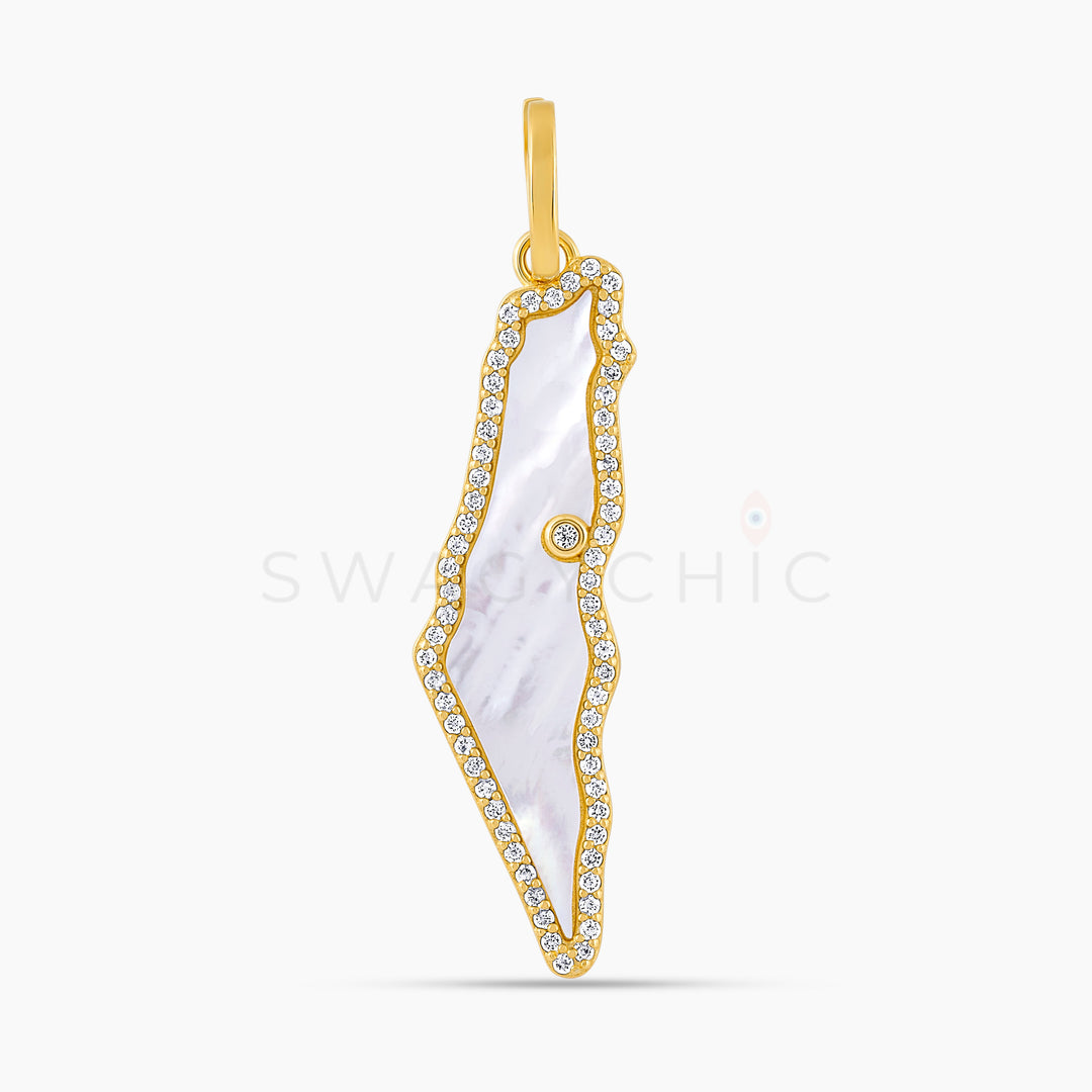 Israel Map Mother of Pearl Charm - Gold - Swagychic