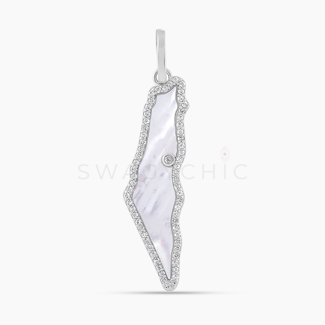 Israel Map Mother of Pearl Charm - Silver - Swagychic