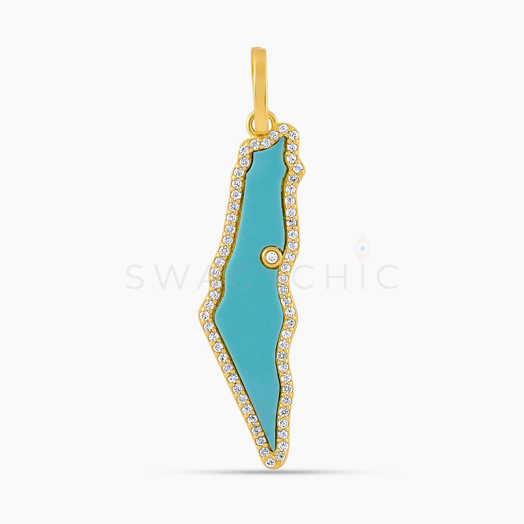 Israel Map Turquoise Stone Charm - Gold - Swagychic
