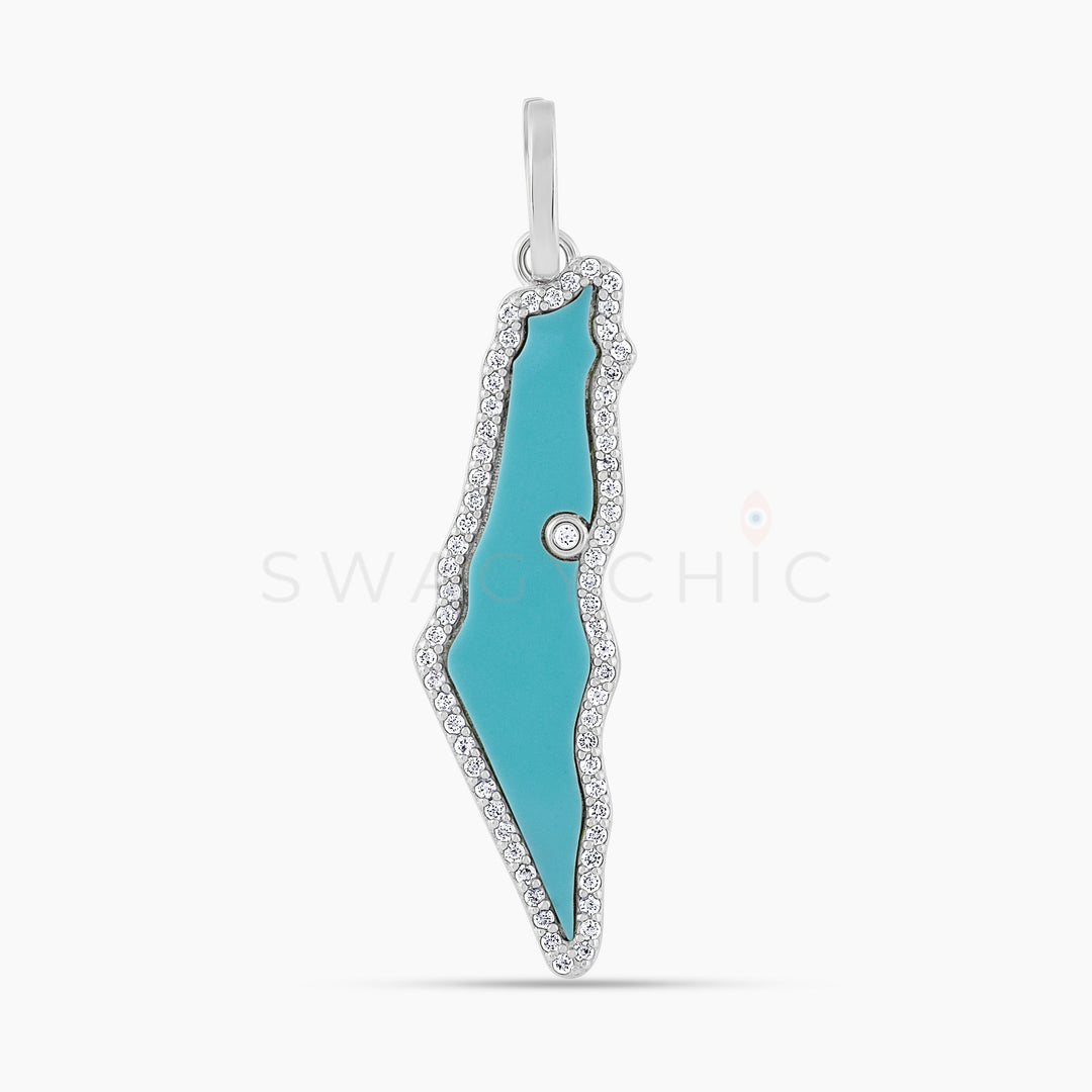Israel Map Turquoise Stone Charm - Silver - Swagychic