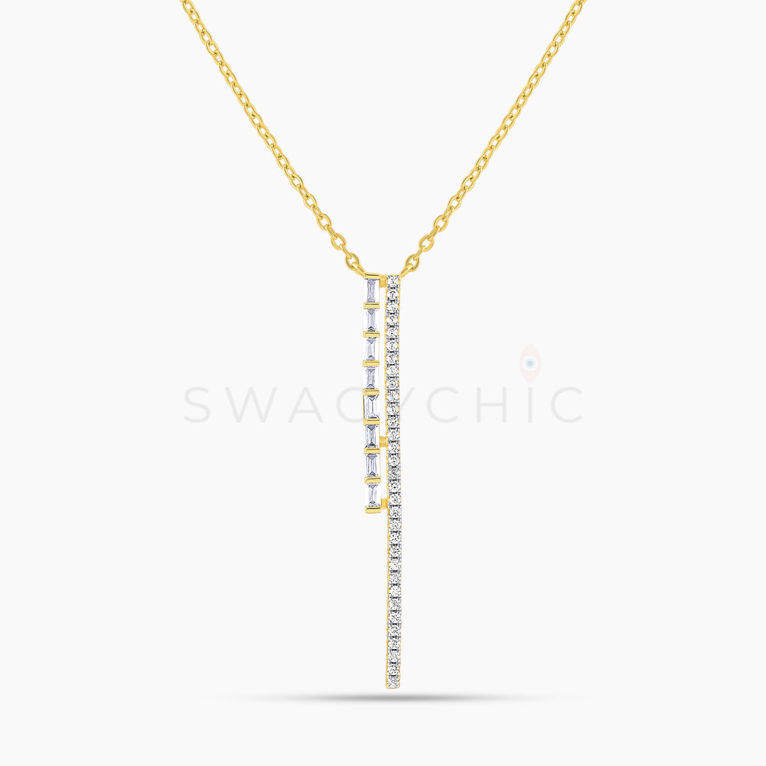 Linear Baguette Pave Necklace - Gold - Swagychic