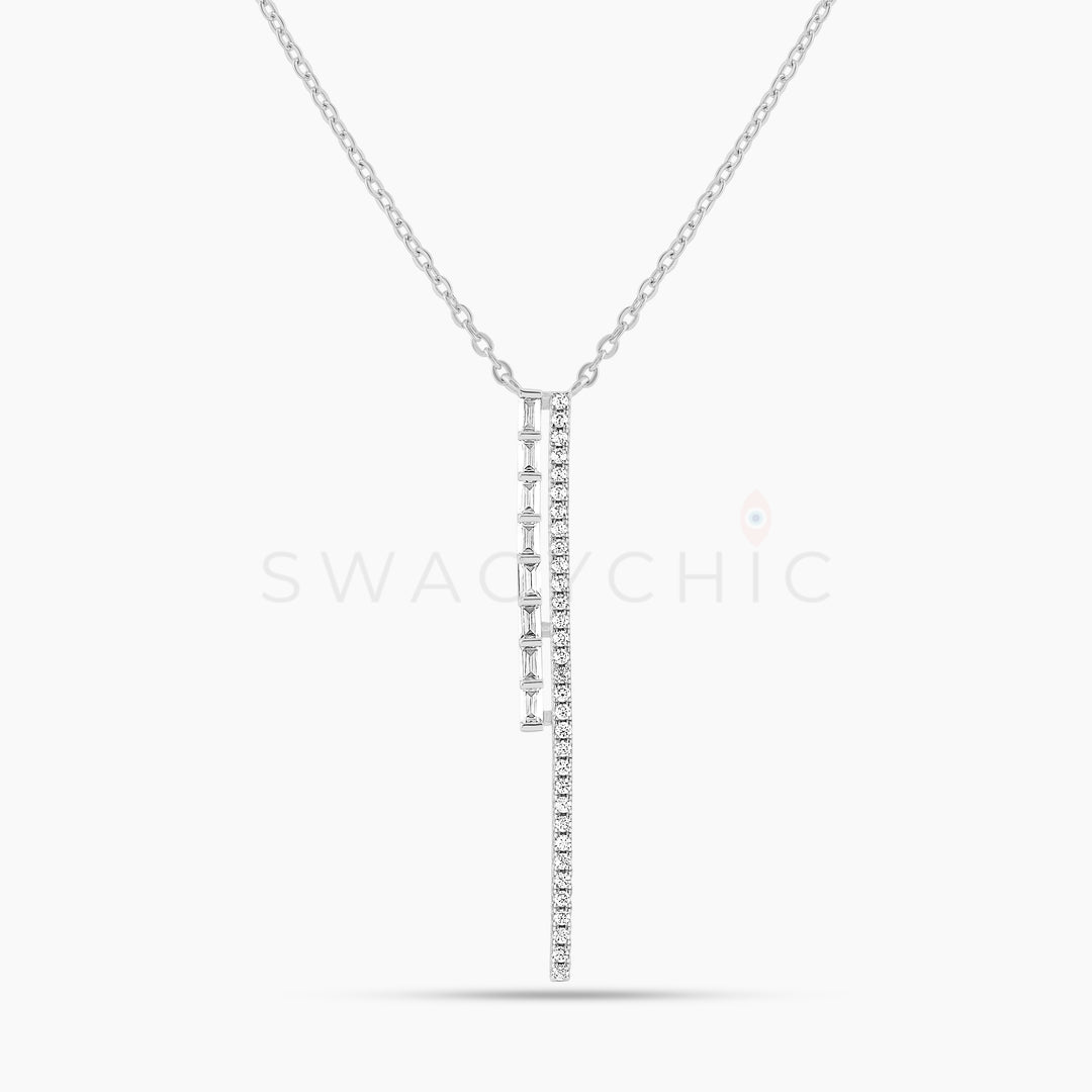 Linear Baguette Pave Necklace - Silver - Swagychic