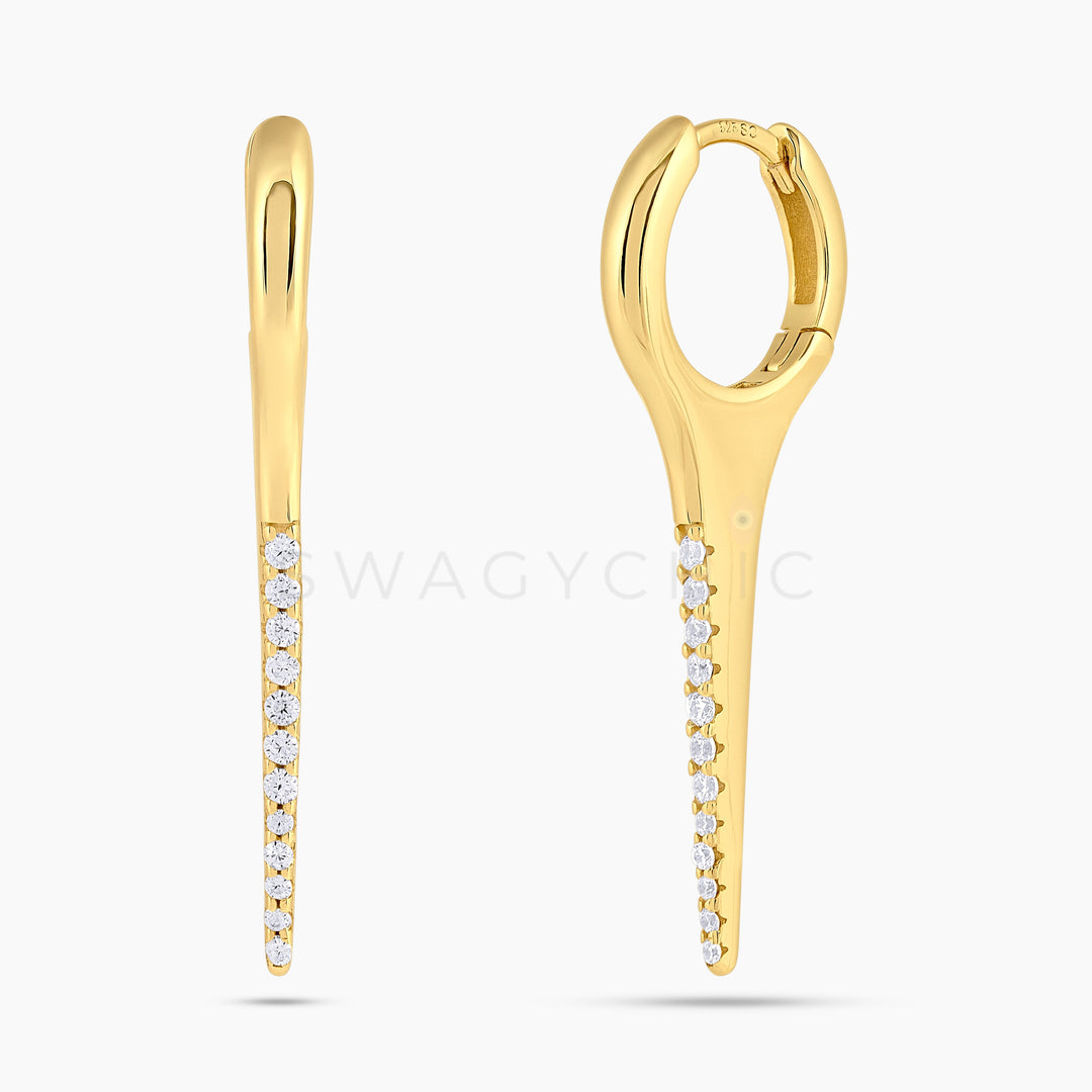 Long Half Pave Spike Huggie - Swagychic