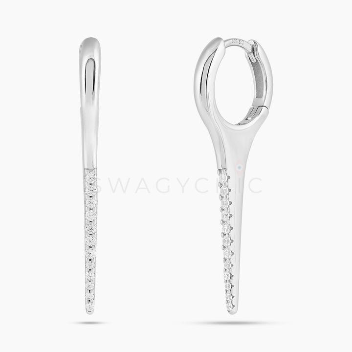 Long Half Pave Spike Huggie - Swagychic