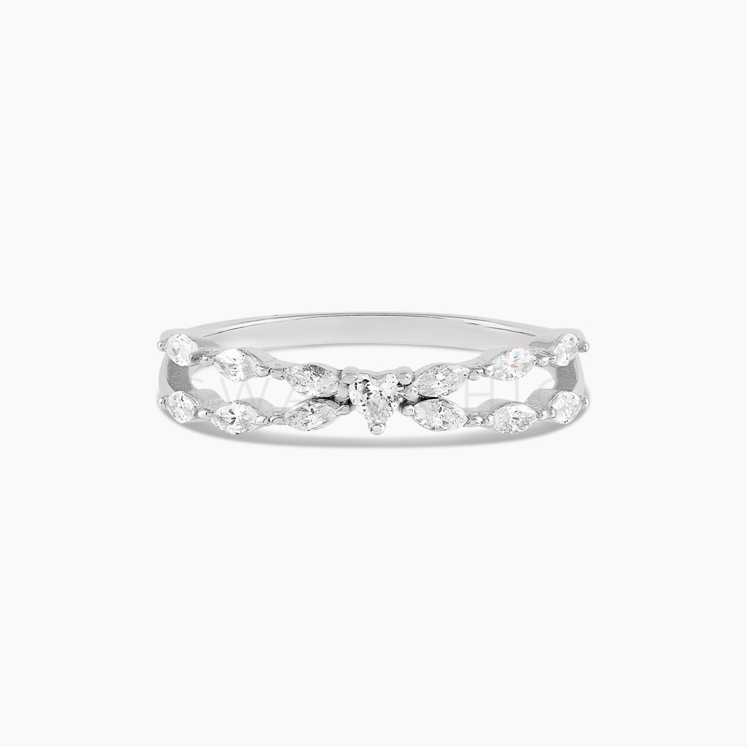 Marquise Heart Crossed Ring - Silver - Swagychic