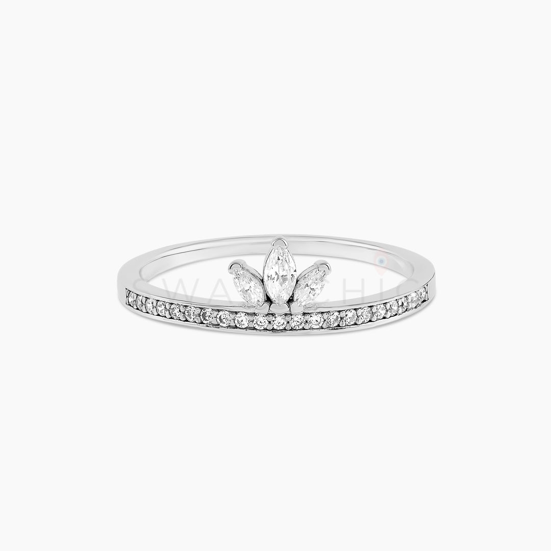 Mini Lotus Pave Ring - Silver - Swagychic