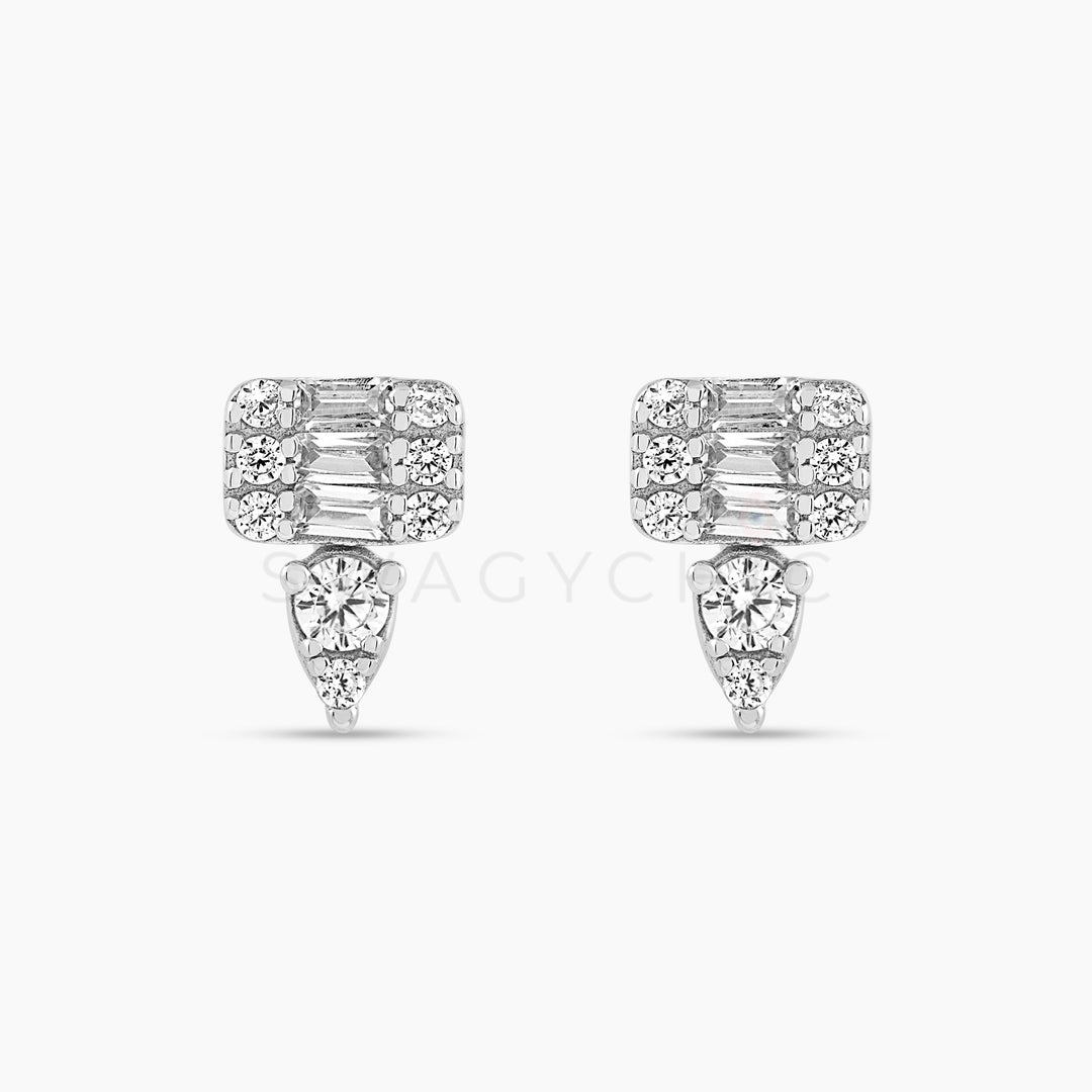 Mini Spike Cushion Baguette Studs - Silver - Swagychic