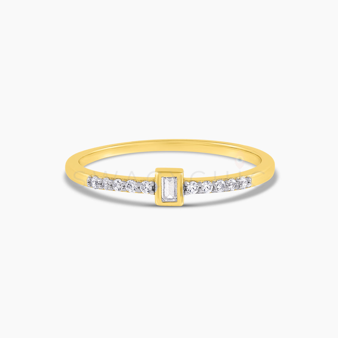 Mini Square Frame Pave Stackable Ring - Gold - Swagychic