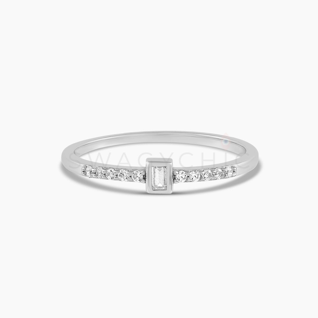 Mini Square Frame Pave Stackable Ring - Silver - Swagychic