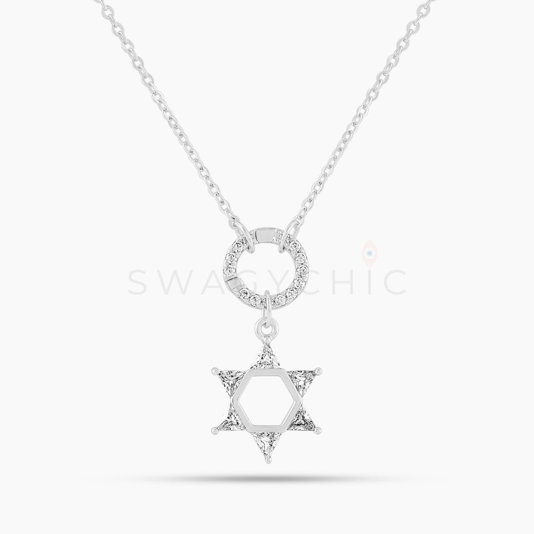 Modern David Star Necklace- Silver