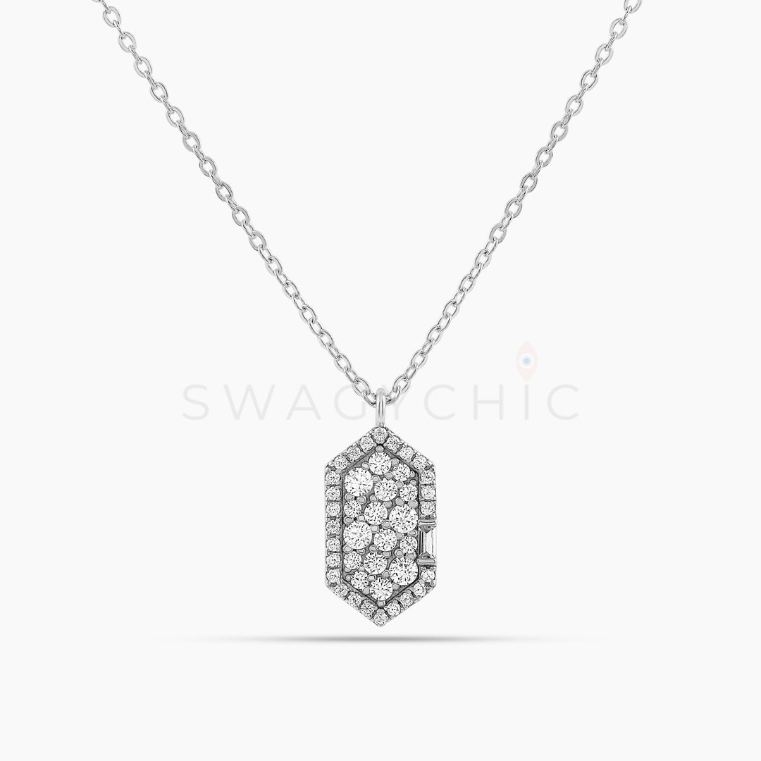 Pave Bar Signature Drop Necklace - Silver - Swagychic