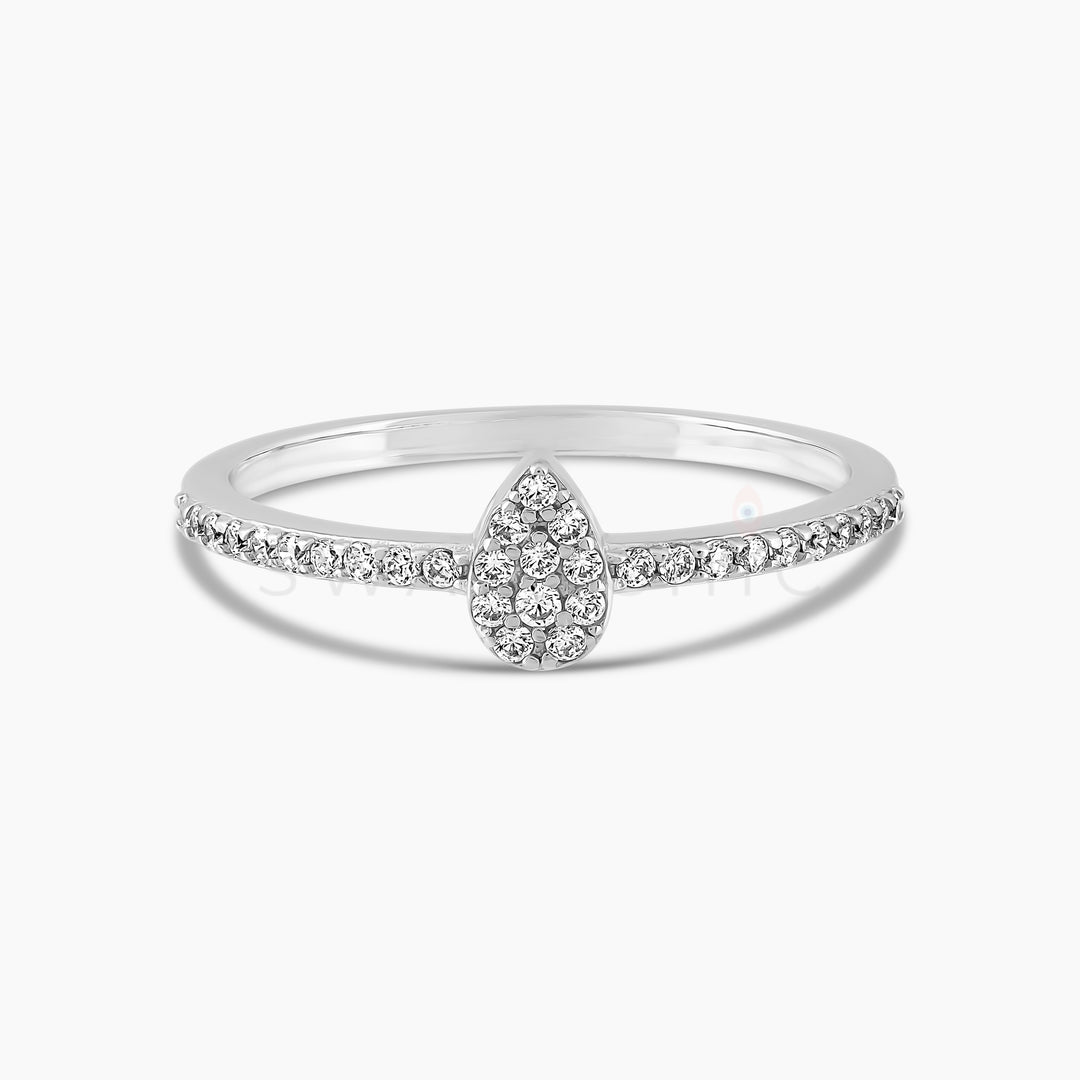 Pave Teardrop Stackable Ring - Silver - Swagychic