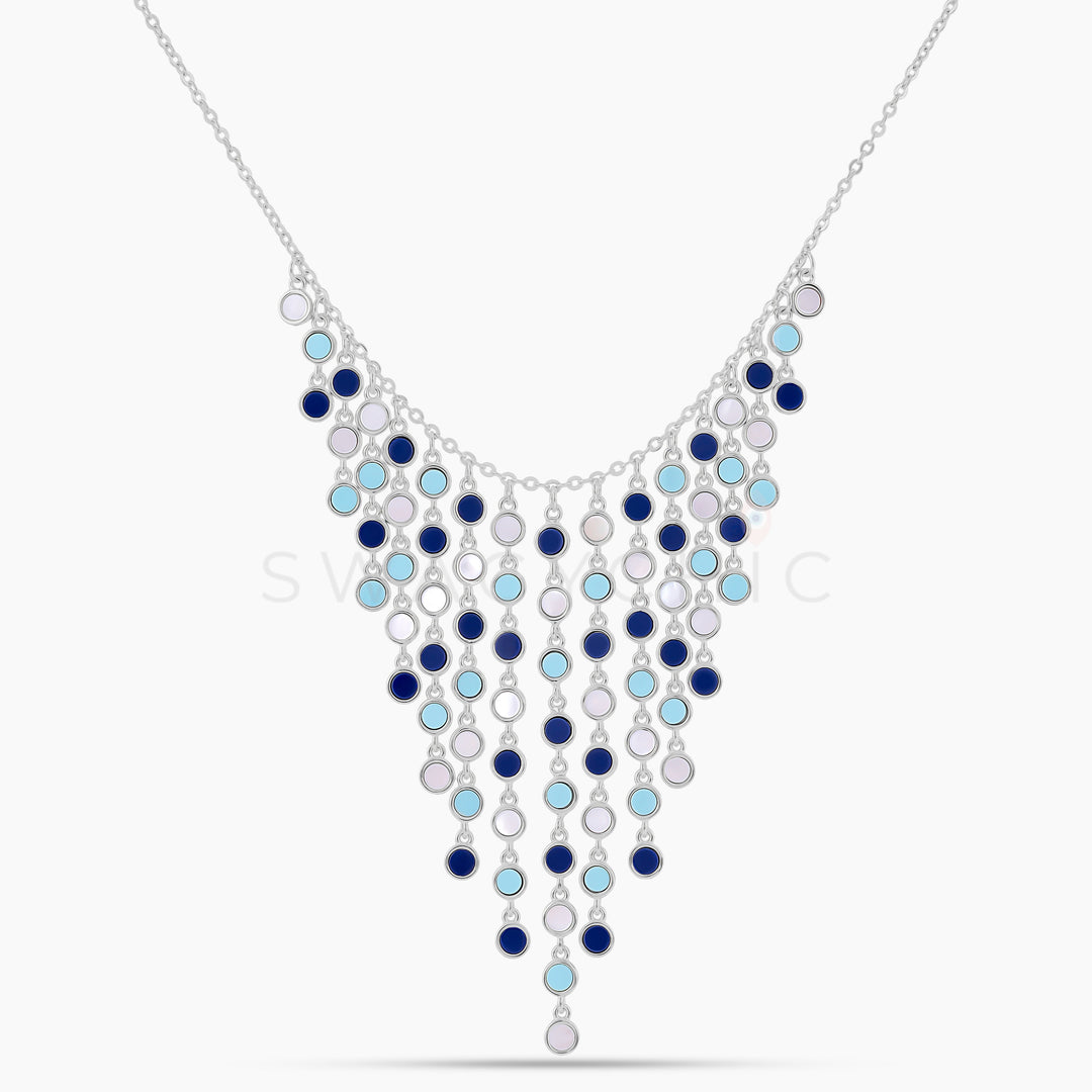 Silver Cascading Stone Necklace- Lapis, Turquoise, Mother of Pearl - Swagychic