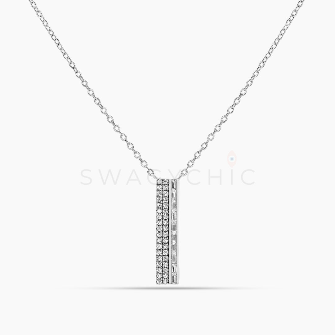 Single Linear Baguette Pave Necklace - Silver - Swagychic