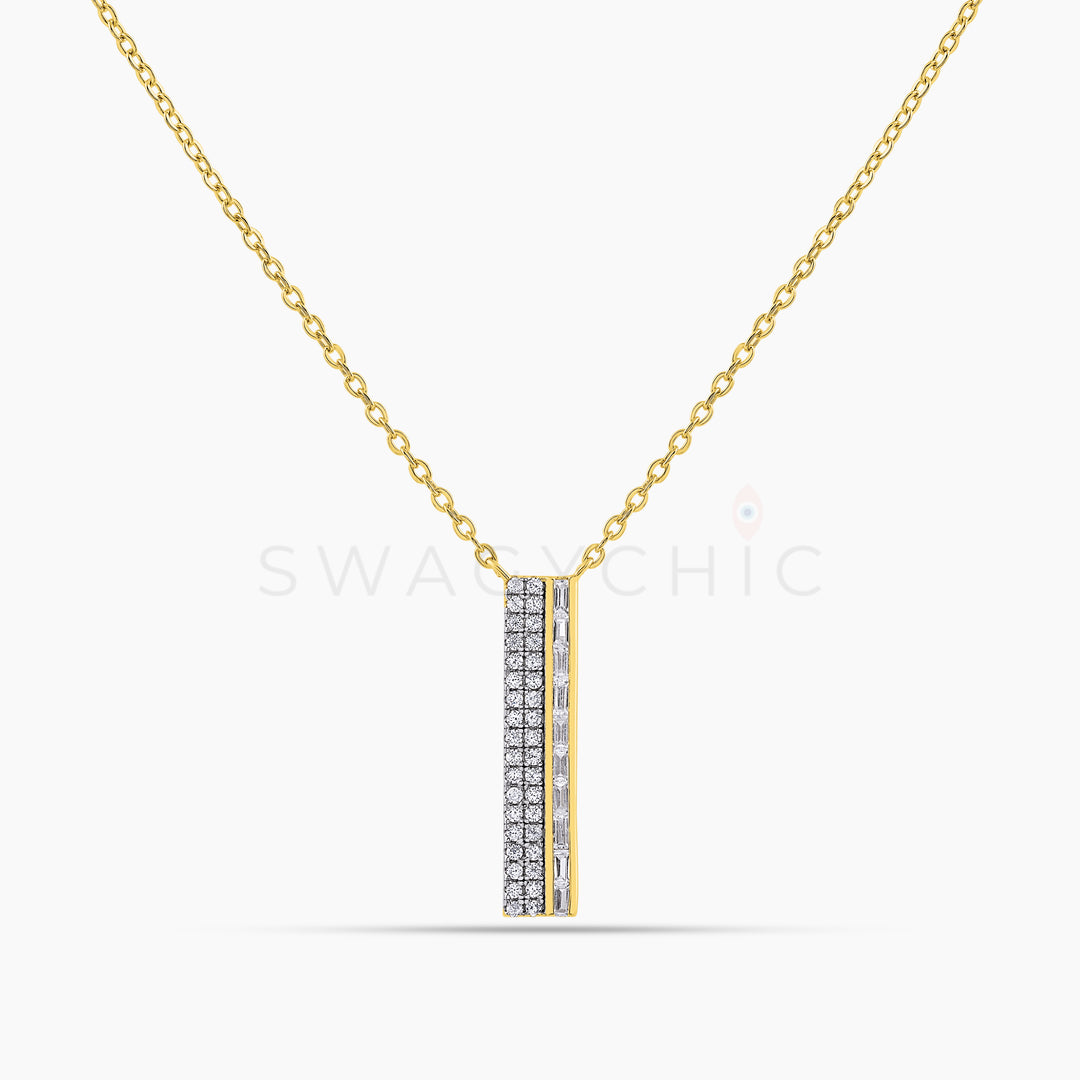Single Linear Baguette Pave Necklace - Gold - Swagychic
