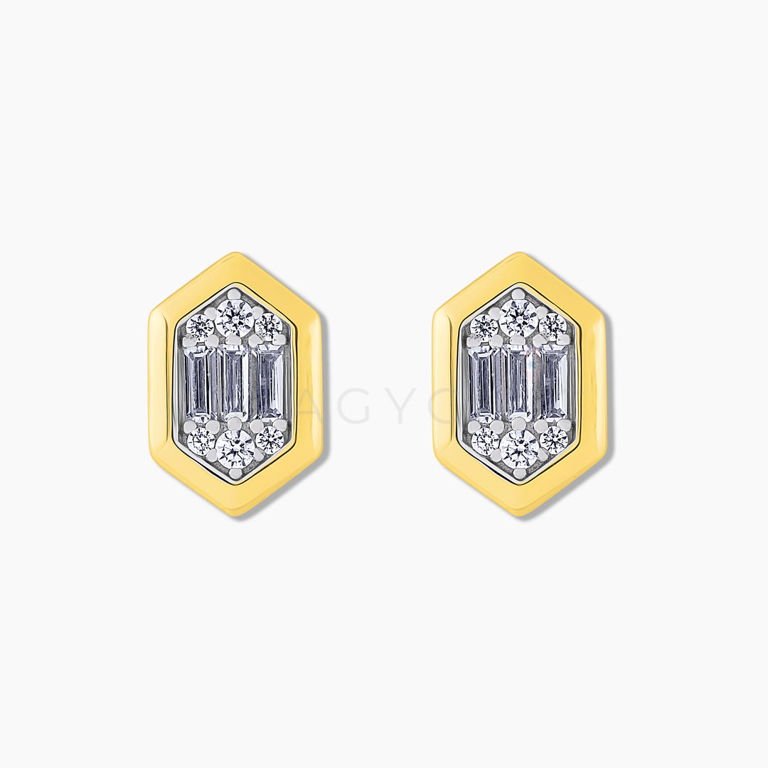 Structured Frame Cushion Baguette Studs - Gold - Swagychic