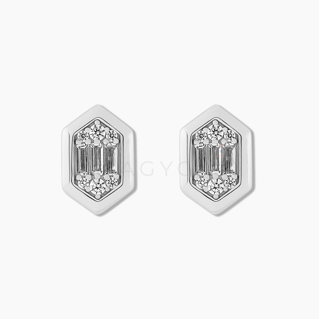 Structured Frame Cushion Baguette Studs - Silver - Swagychic