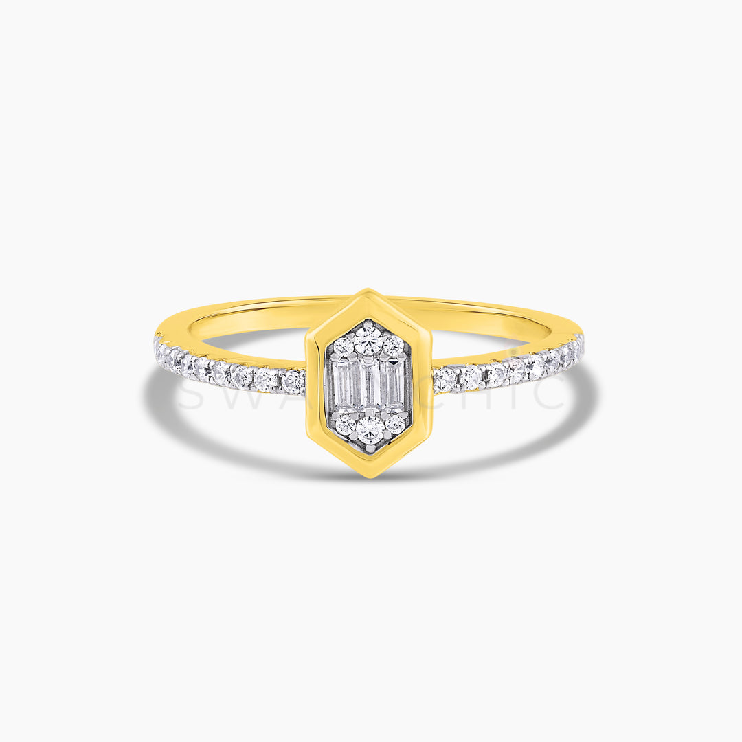 Structured Frame Cushion Baguette Ring - Gold - Swagychic